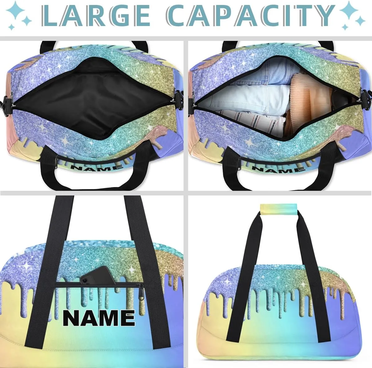 Women Small Gym Bag 18 inch Waterproof Custom Mini Sports Duffel Bag for Men Carry on Overnight Travel Tote Bag Cyan Yellow