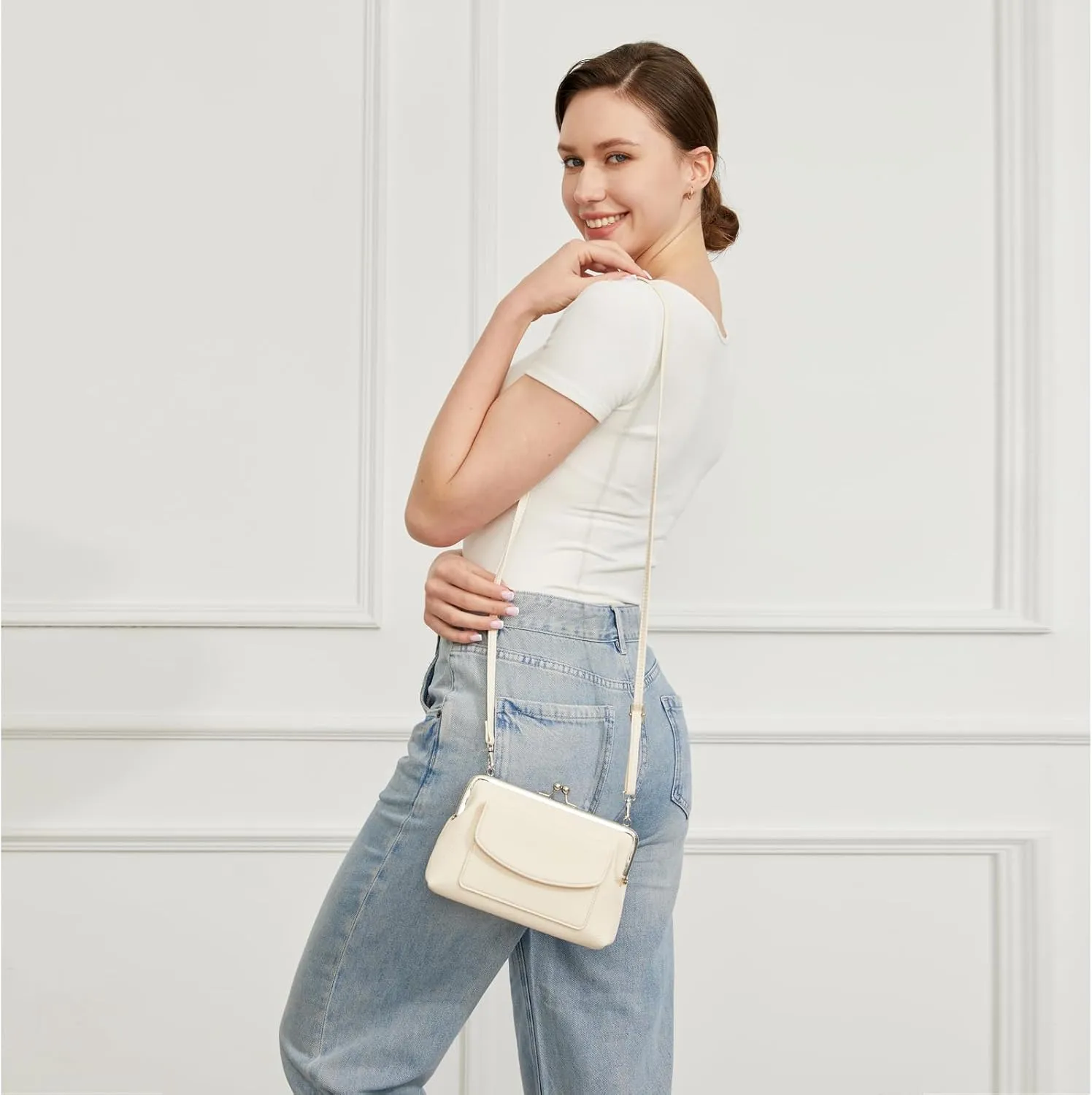Women Small Shoulder Crossbody Bag Kiss Lock Fashion Designer Phone Purse
