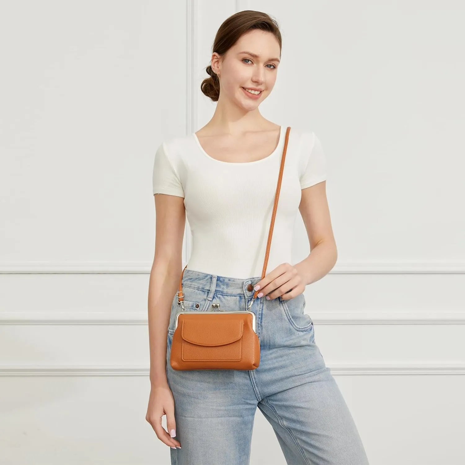 Women Small Shoulder Crossbody Bag Kiss Lock Fashion Designer Phone Purse
