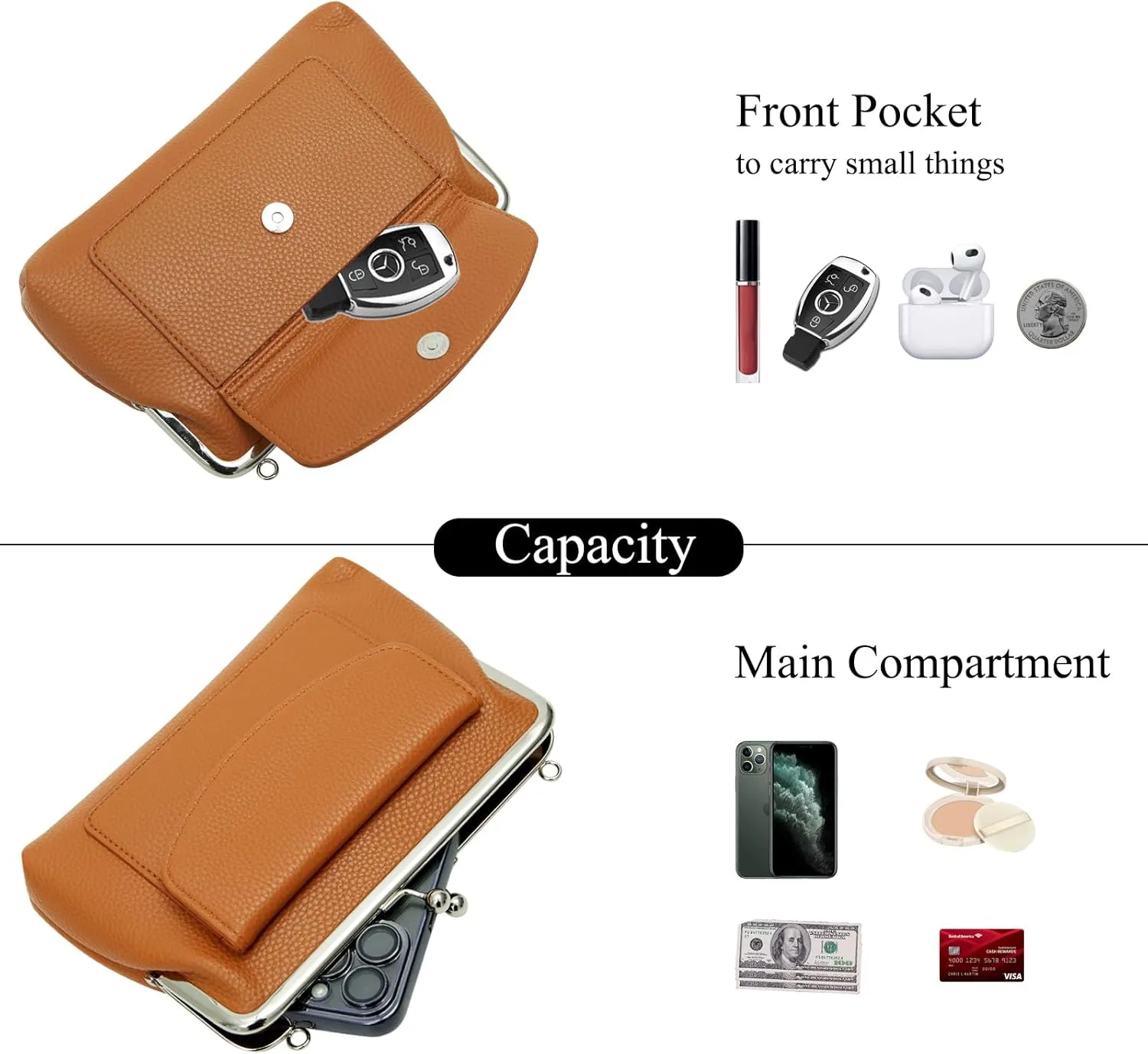 Women Small Shoulder Crossbody Bag Kiss Lock Fashion Designer Phone Purse