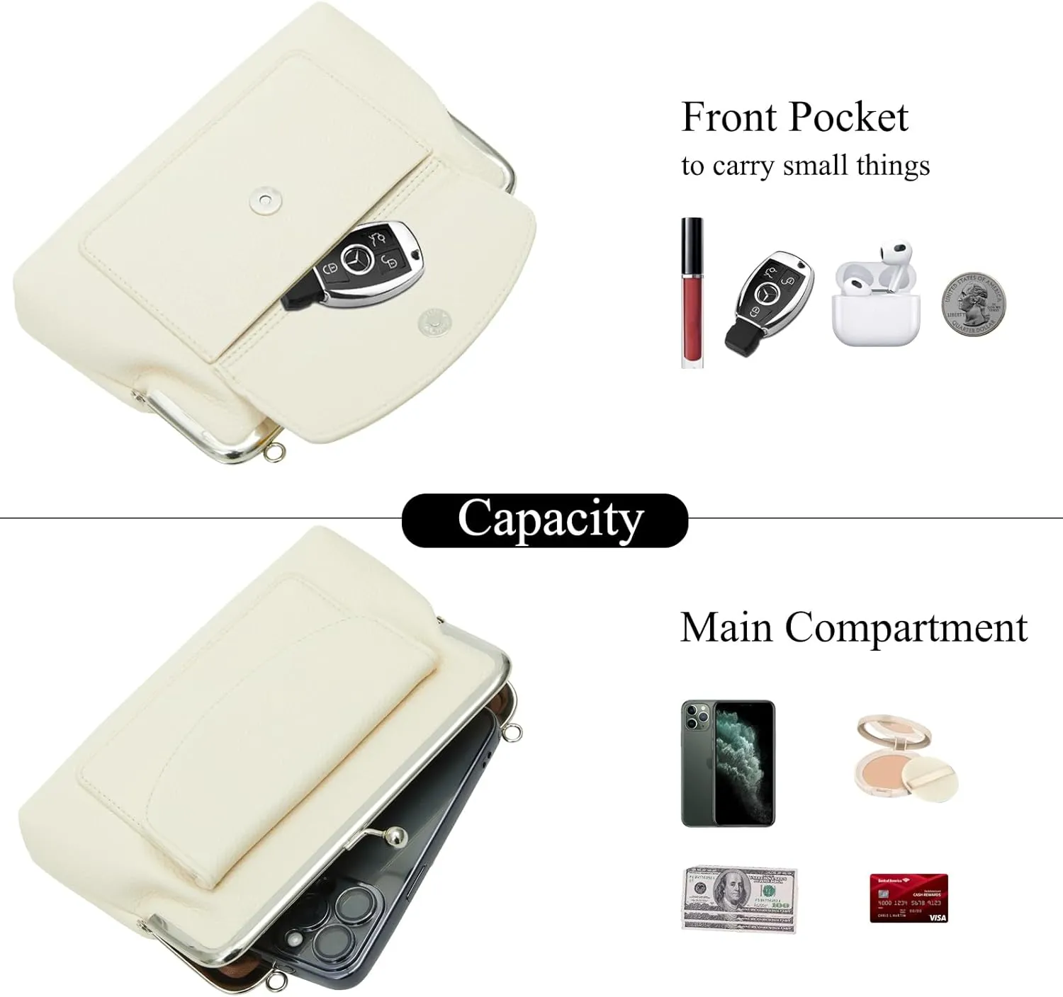 Women Small Shoulder Crossbody Bag Kiss Lock Fashion Designer Phone Purse