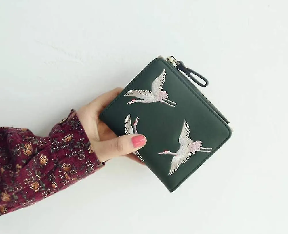 Women Small Wallet Embroidered Wallet Short Card Holder Girls Purse