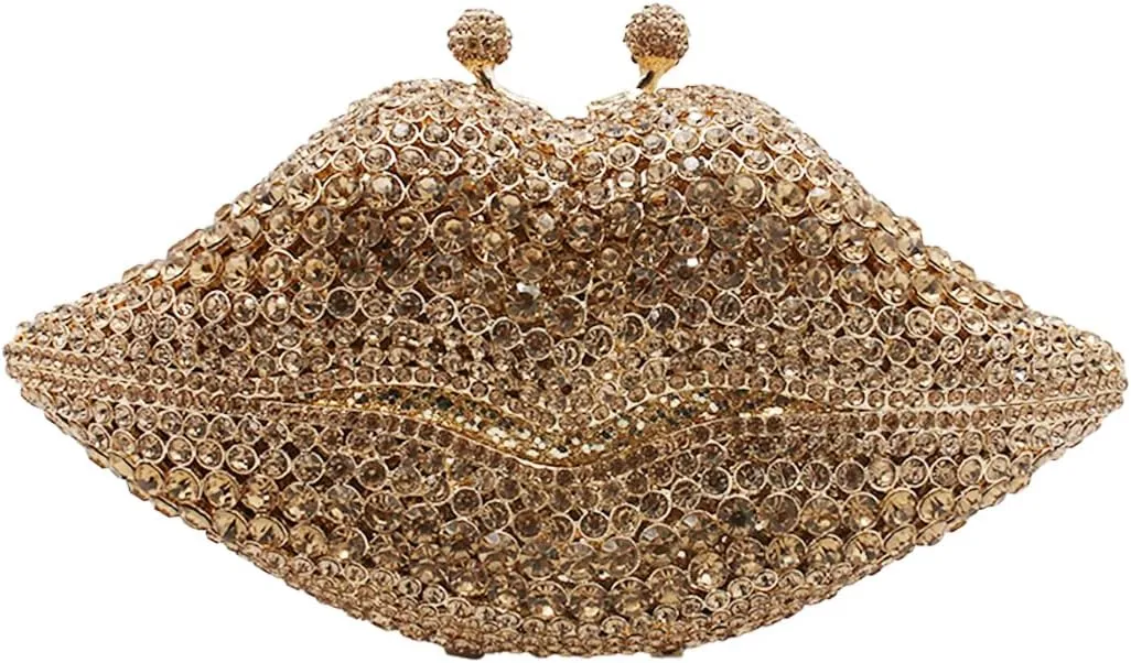 Women Sparkling Lip Evening Bag Rhinestone Clutch Luxury Purse Crystal Clutch for Wedding Party Prom