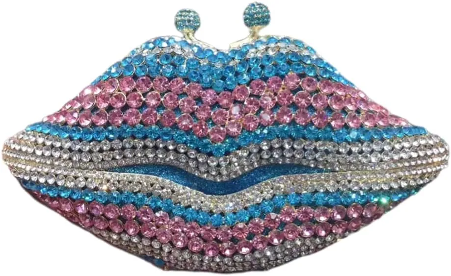 Women Sparkling Lip Evening Bag Rhinestone Clutch Luxury Purse Crystal Clutch for Wedding Party Prom