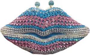 Women Sparkling Lip Evening Bag Rhinestone Clutch Luxury Purse Crystal Clutch for Wedding Party Prom