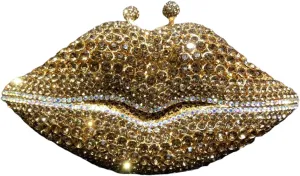 Women Sparkling Lip Evening Bag Rhinestone Clutch Luxury Purse Crystal Clutch for Wedding Party Prom