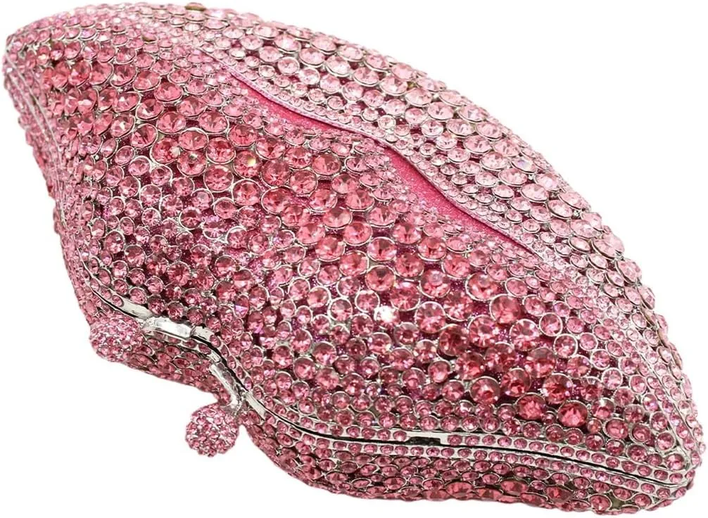 Women Sparkling Lip Evening Bag Rhinestone Clutch Luxury Purse Crystal Clutch for Wedding Party Prom