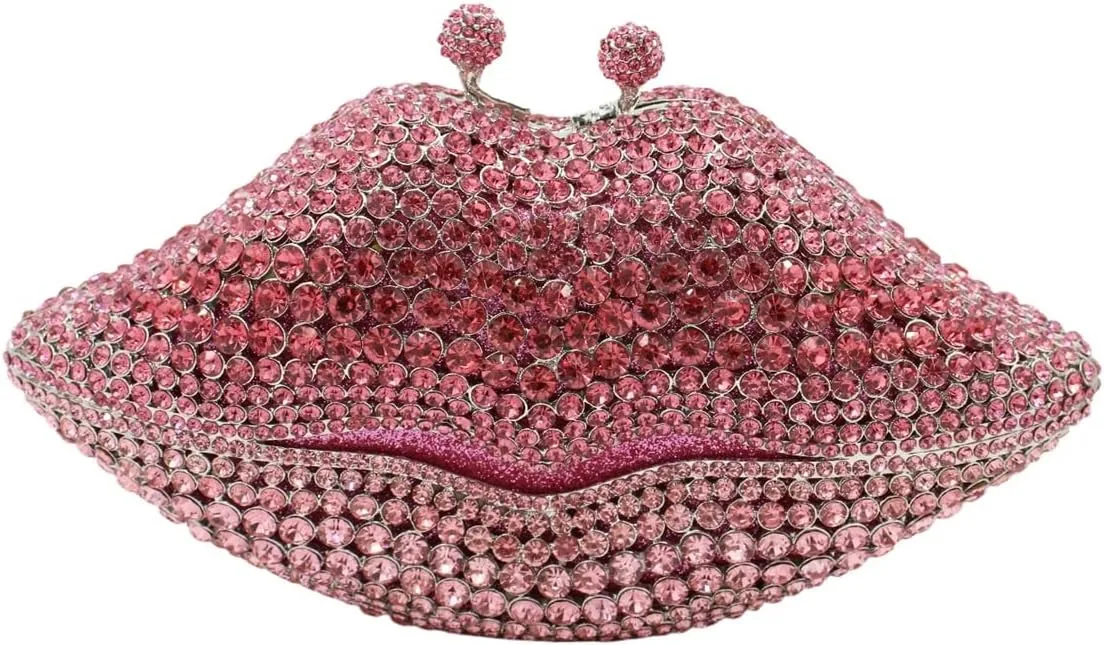 Women Sparkling Lip Evening Bag Rhinestone Clutch Luxury Purse Crystal Clutch for Wedding Party Prom