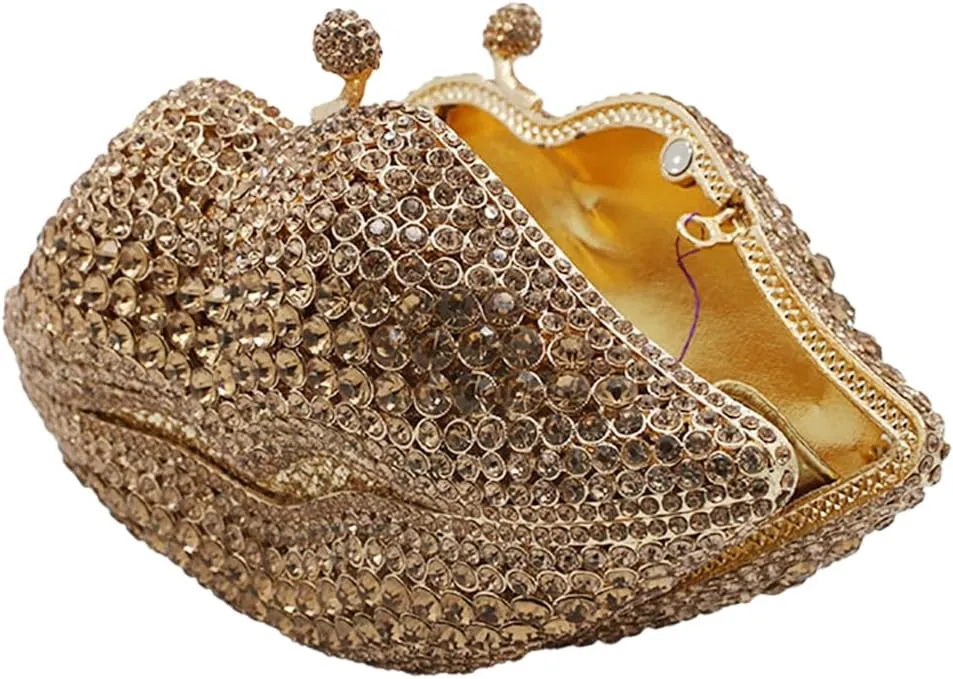 Women Sparkling Lip Evening Bag Rhinestone Clutch Luxury Purse Crystal Clutch for Wedding Party Prom