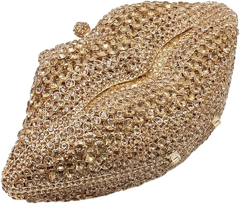 Women Sparkling Lip Evening Bag Rhinestone Clutch Luxury Purse Crystal Clutch for Wedding Party Prom