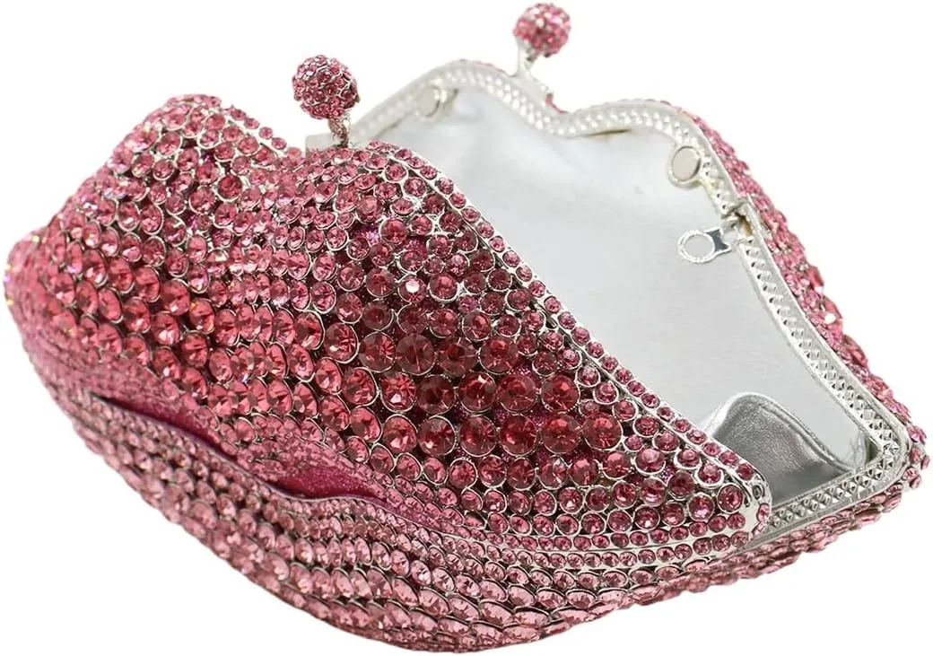 Women Sparkling Lip Evening Bag Rhinestone Clutch Luxury Purse Crystal Clutch for Wedding Party Prom
