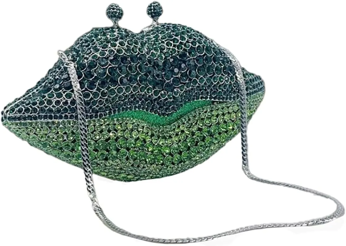 Women Sparkling Lip Evening Bag Rhinestone Clutch Luxury Purse Crystal Clutch for Wedding Party Prom