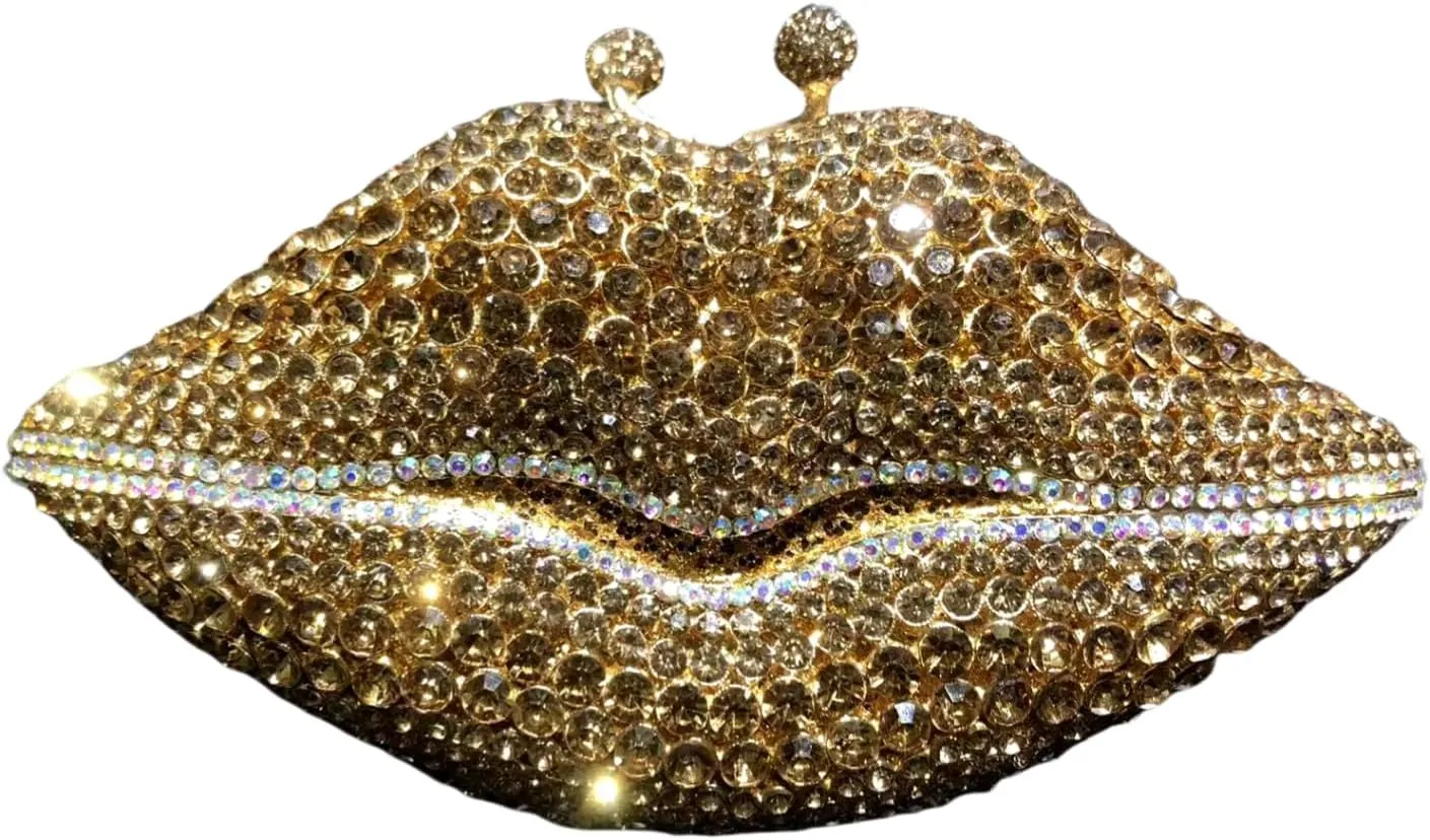 Women Sparkling Lip Evening Bag Rhinestone Clutch Luxury Purse Crystal Clutch for Wedding Party Prom