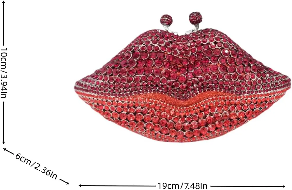Women Sparkling Lip Evening Bag Rhinestone Clutch Luxury Purse Crystal Clutch for Wedding Party Prom