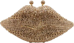 Women Sparkling Lip Evening Bag Rhinestone Clutch Luxury Purse Crystal Clutch for Wedding Party Prom