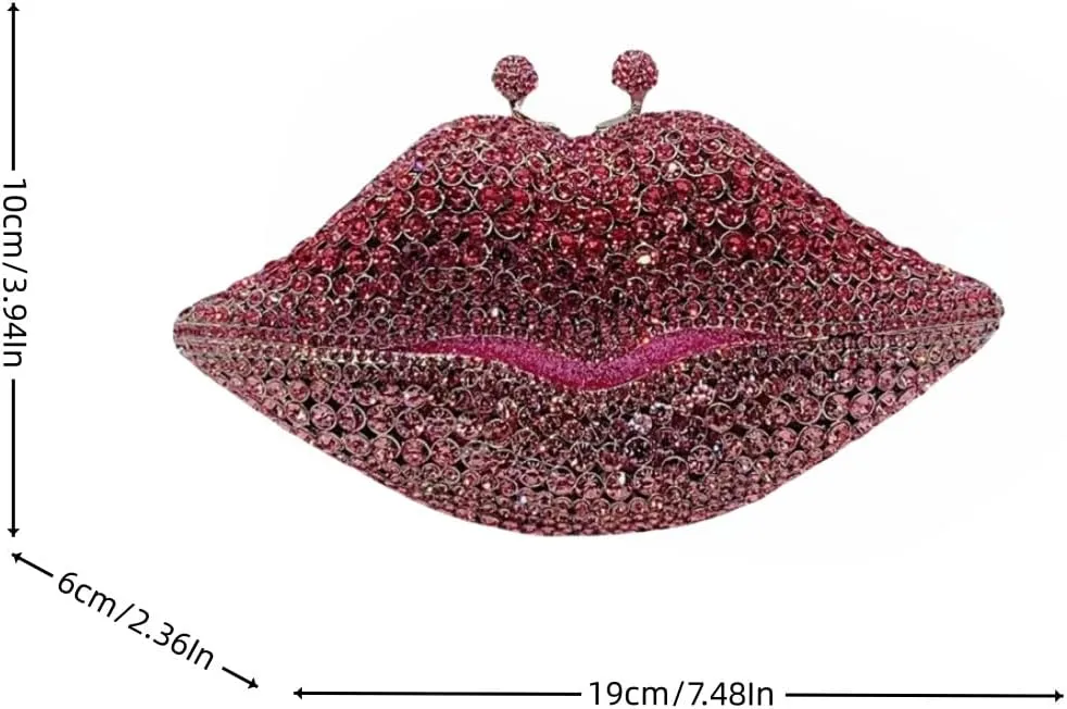 Women Sparkling Lip Evening Bag Rhinestone Clutch Luxury Purse Crystal Clutch for Wedding Party Prom