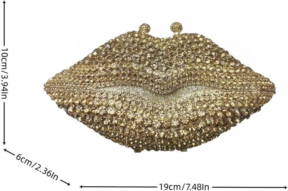 Women Sparkling Lip Evening Bag Rhinestone Clutch Luxury Purse Crystal Clutch for Wedding Party Prom