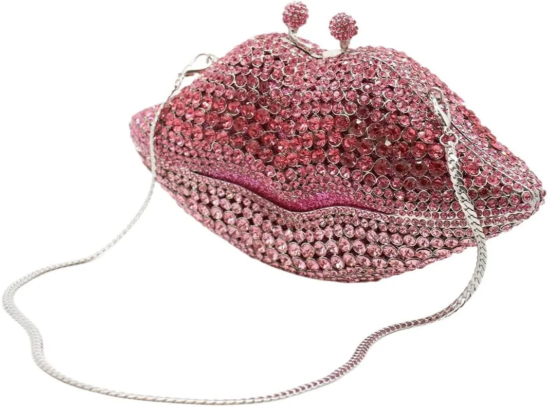 Women Sparkling Lip Evening Bag Rhinestone Clutch Luxury Purse Crystal Clutch for Wedding Party Prom