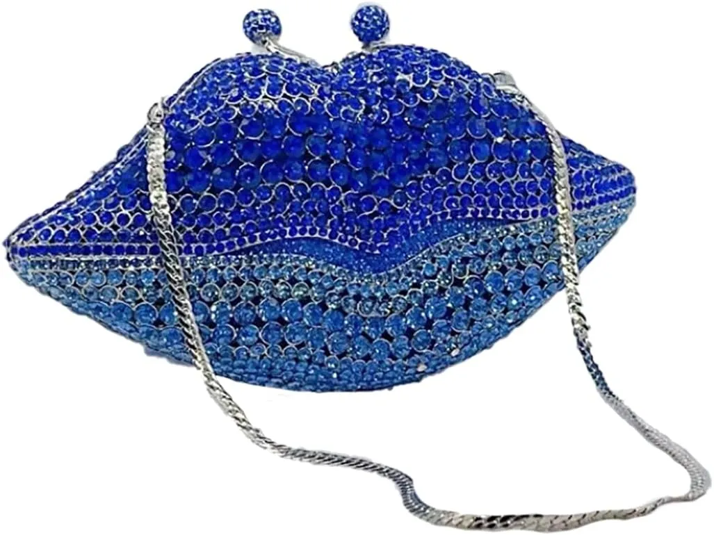 Women Sparkling Lip Evening Bag Rhinestone Clutch Luxury Purse Crystal Clutch for Wedding Party Prom