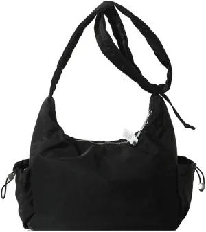 Women Tote Bags Casual Solid Crossbody Armpit Bag Nylon Shoulder Handbag Pleated Drawstrings Crossbody Purse