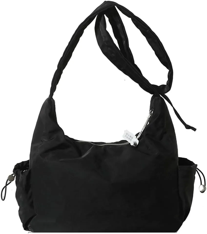 Women Tote Bags Casual Solid Crossbody Armpit Bag Nylon Shoulder Handbag Pleated Drawstrings Crossbody Purse