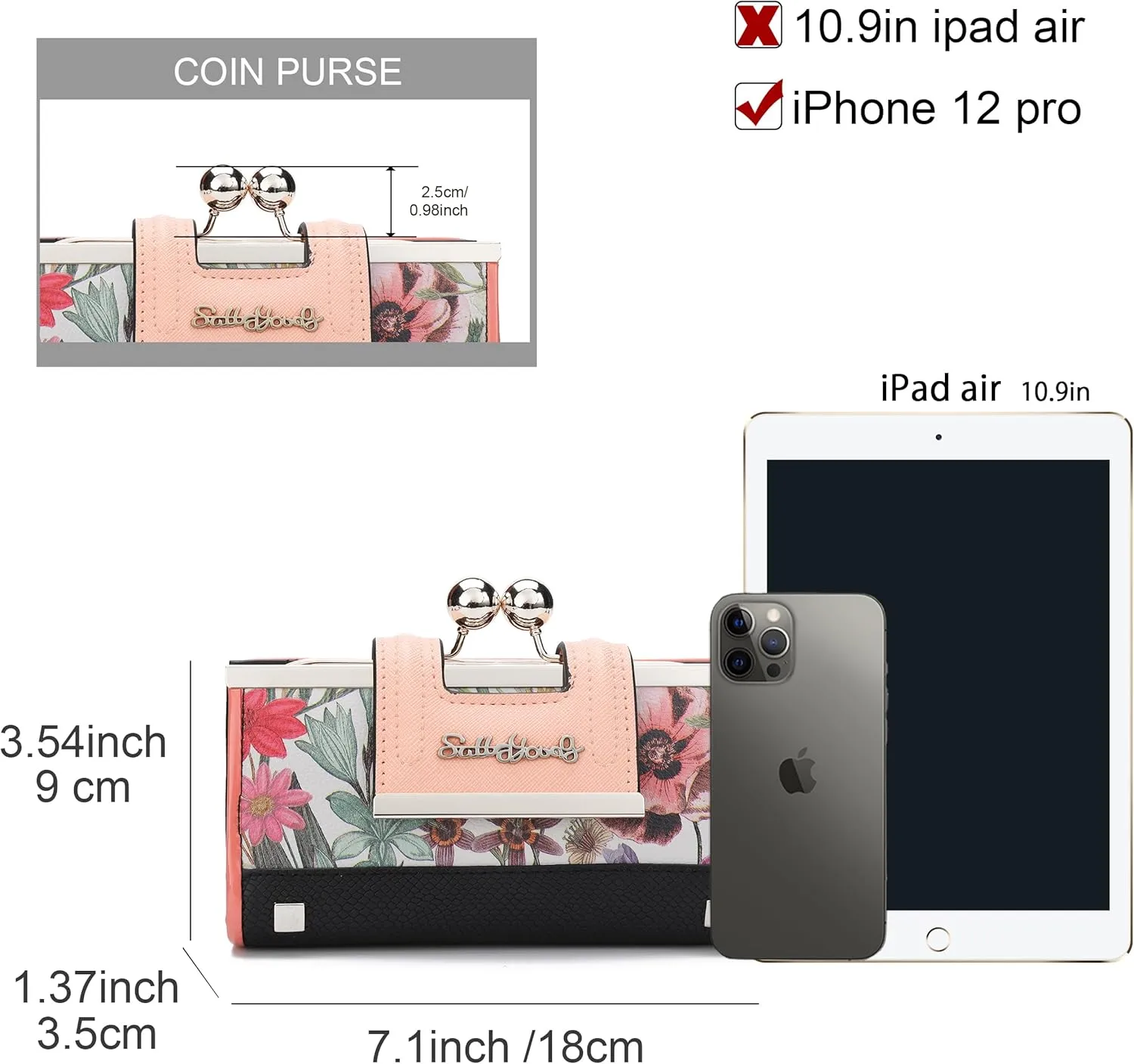 Women Wallet Leather Large Capacity Women's Handbag Large Capacity Long Wallet, with 10-card slots and clips