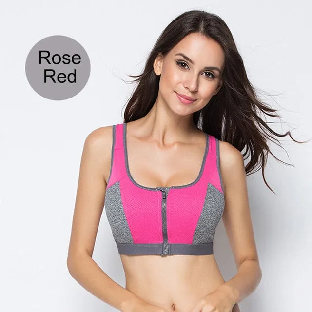 Women Zipper Push Up Sports Bras Shockproof