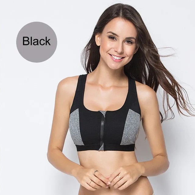 Women Zipper Push Up Sports Bras Shockproof