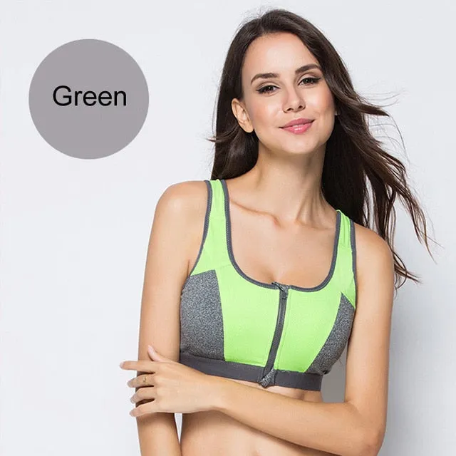 Women Zipper Push Up Sports Bras Shockproof