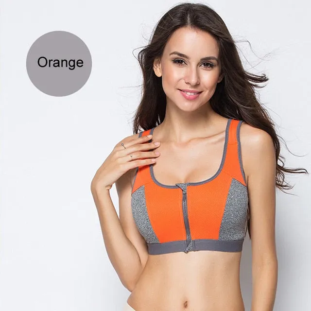 Women Zipper Push Up Sports Bras Shockproof