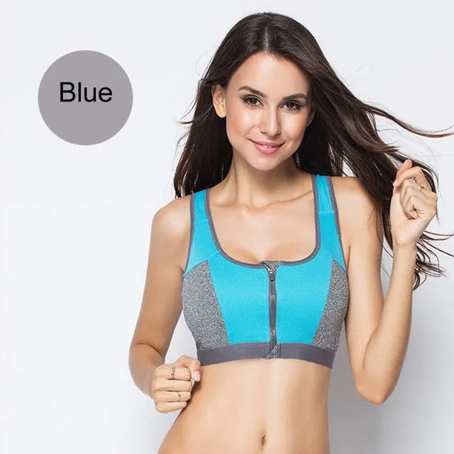 Women Zipper Push Up Sports Bras Shockproof