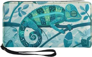 Womens Blue Lizard Walllet Bifold Multi Card Case Wallet Wristlet with Zipper Pocket