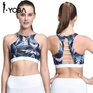 Women's Blue Printed Design Open Back Sports Bra
