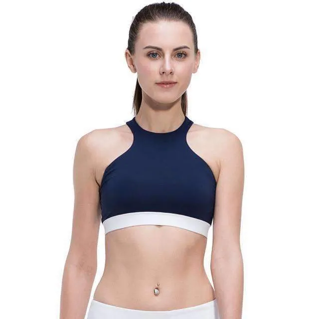 Women's Blue Printed Design Open Back Sports Bra