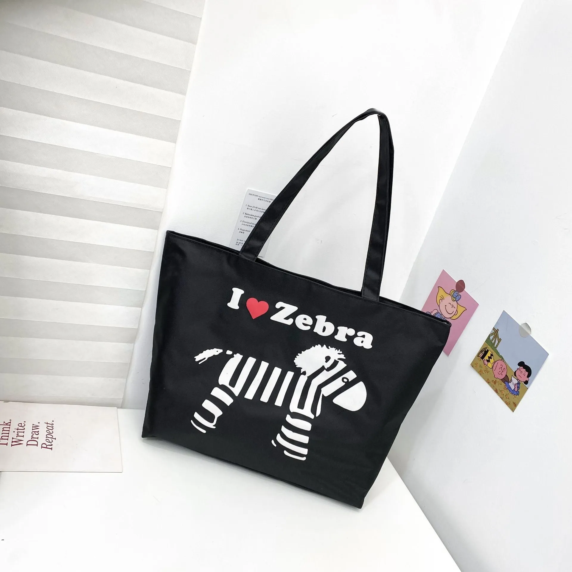 Women's Canvas Printed Simple Portable Large Capacity Shopping Bags