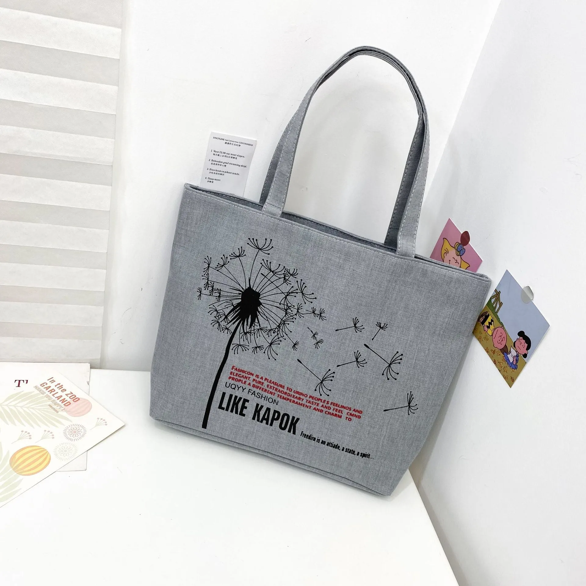 Women's Canvas Printed Simple Portable Large Capacity Shopping Bags