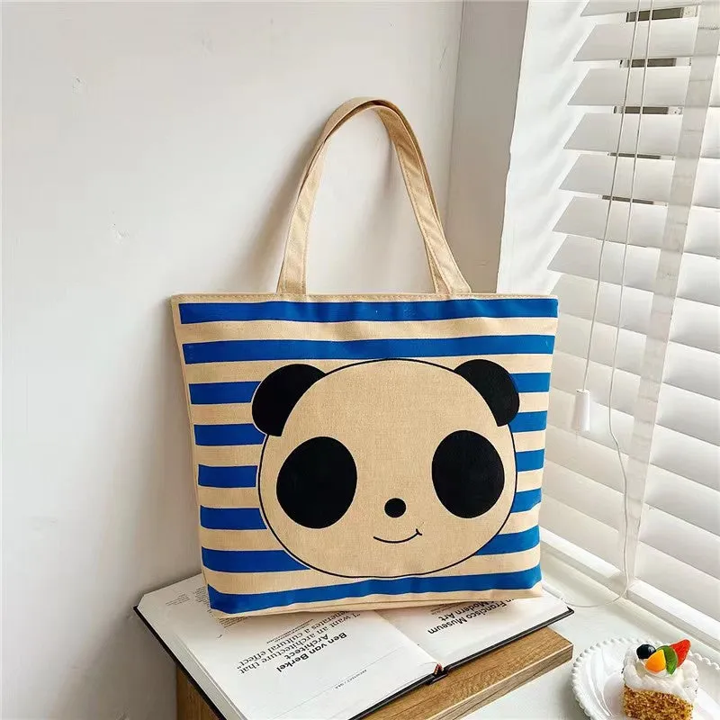 Women's Canvas Printed Simple Portable Large Capacity Shopping Bags