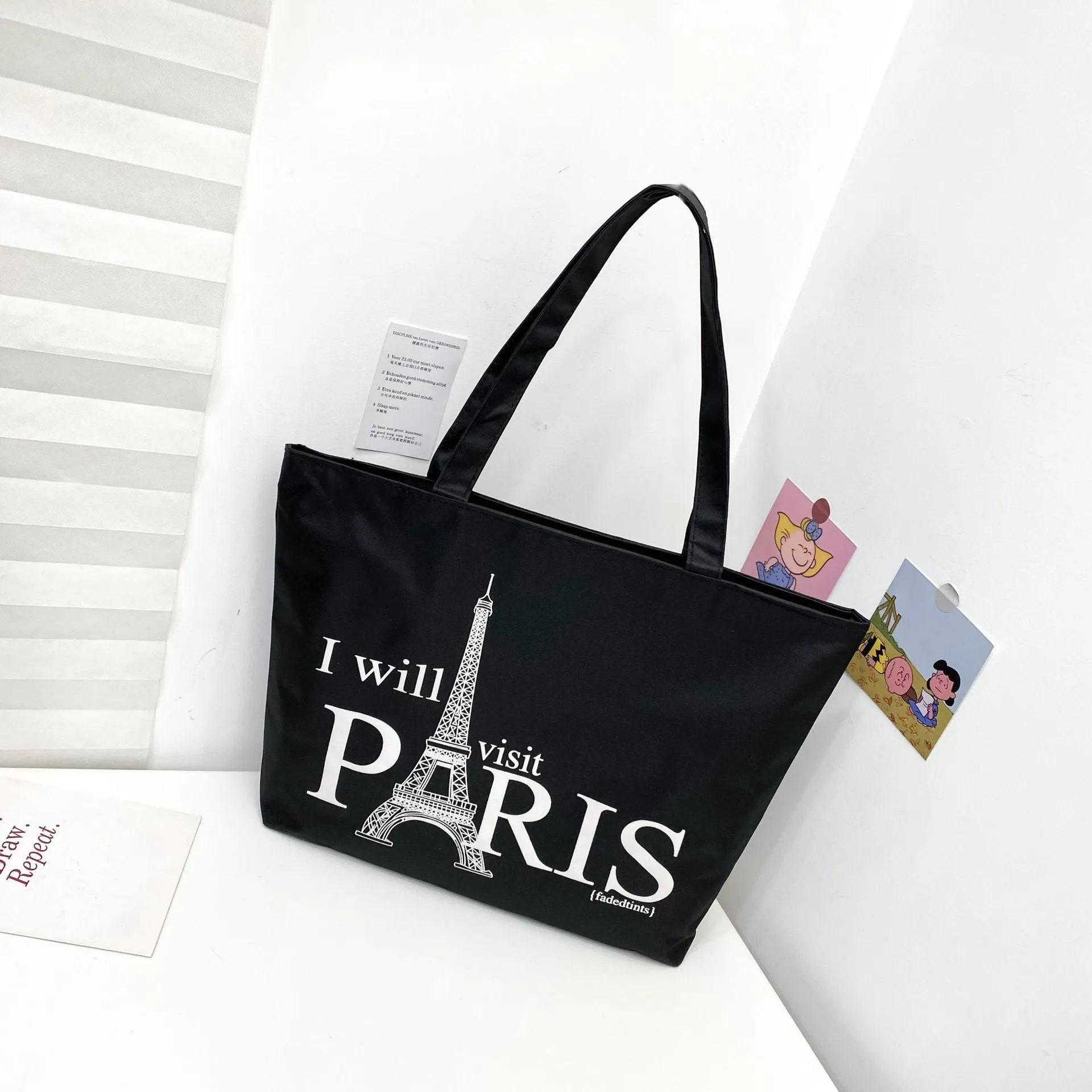 Women's Canvas Printed Simple Portable Large Capacity Shopping Bags