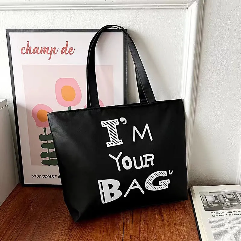 Women's Canvas Printed Simple Portable Large Capacity Shopping Bags