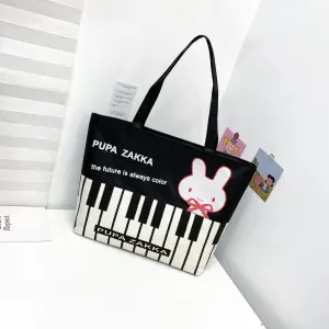 Women's Canvas Printed Simple Portable Large Capacity Shopping Bags