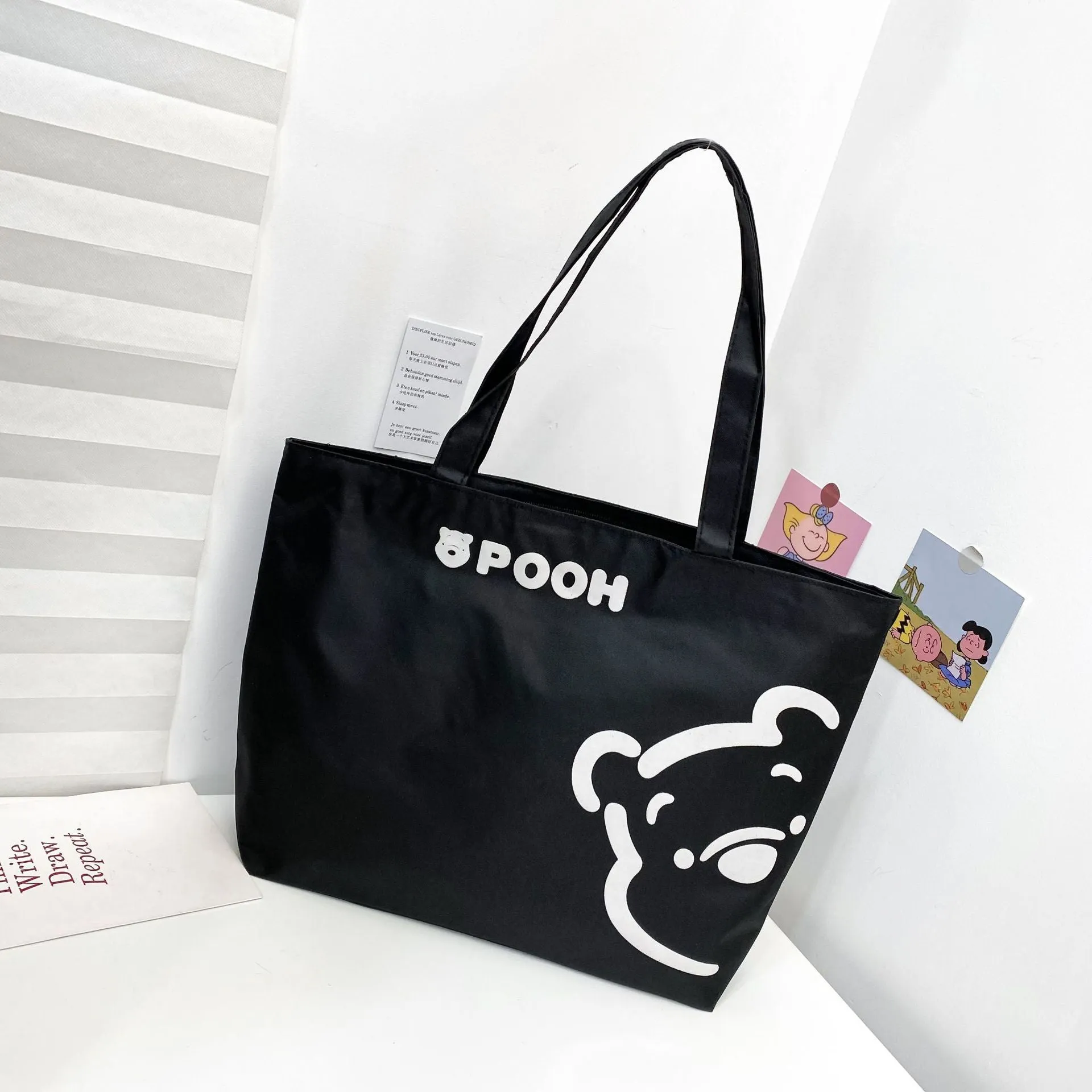 Women's Canvas Printed Simple Portable Large Capacity Shopping Bags