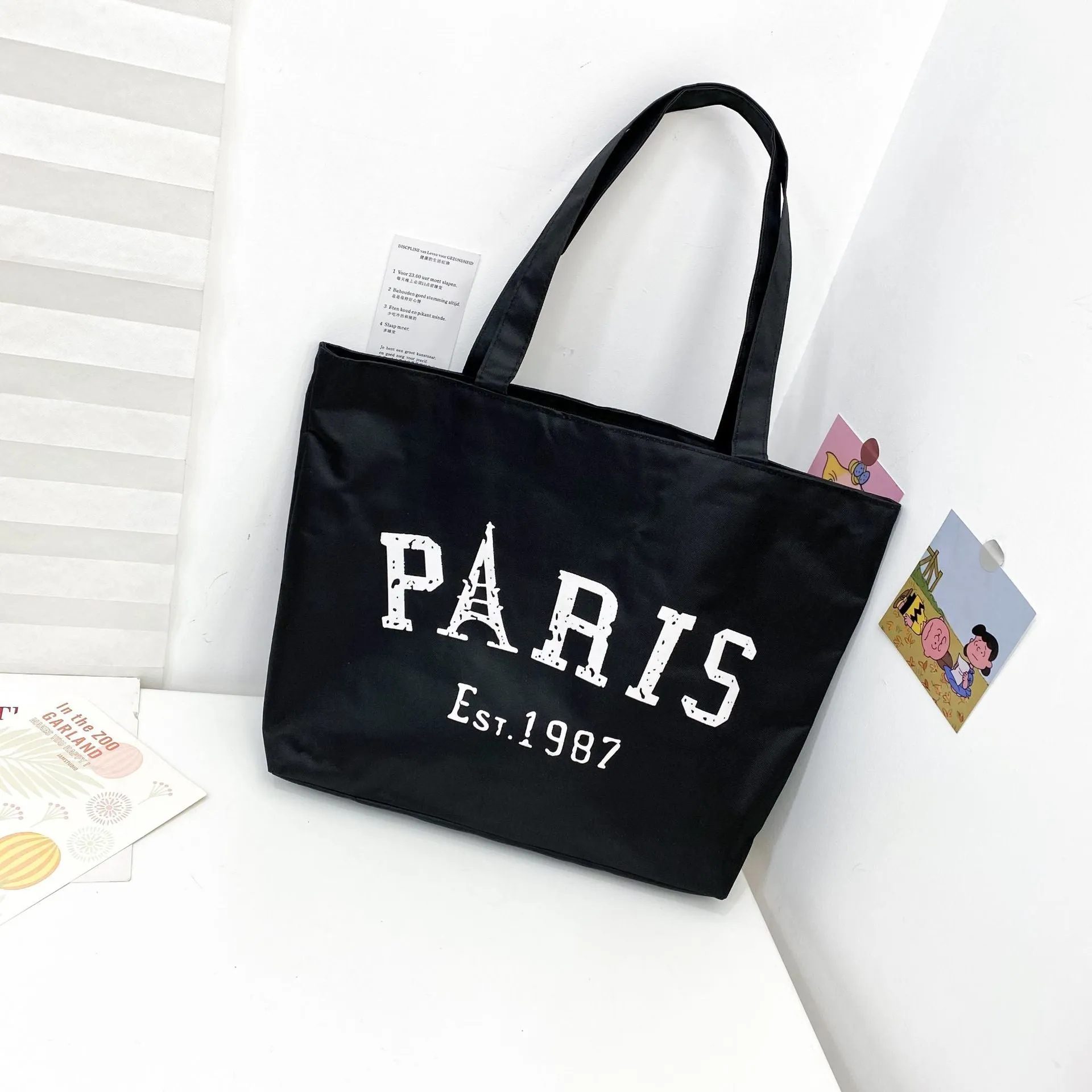 Women's Canvas Printed Simple Portable Large Capacity Shopping Bags