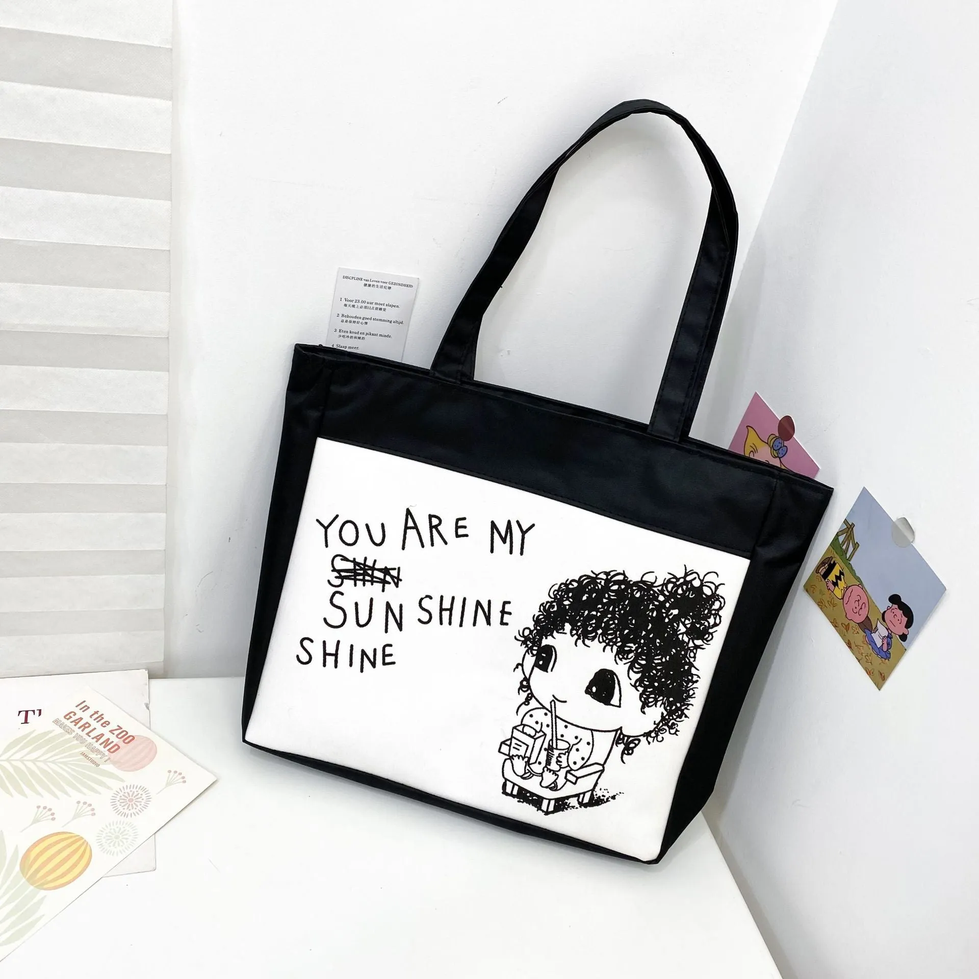 Women's Canvas Printed Simple Portable Large Capacity Shopping Bags