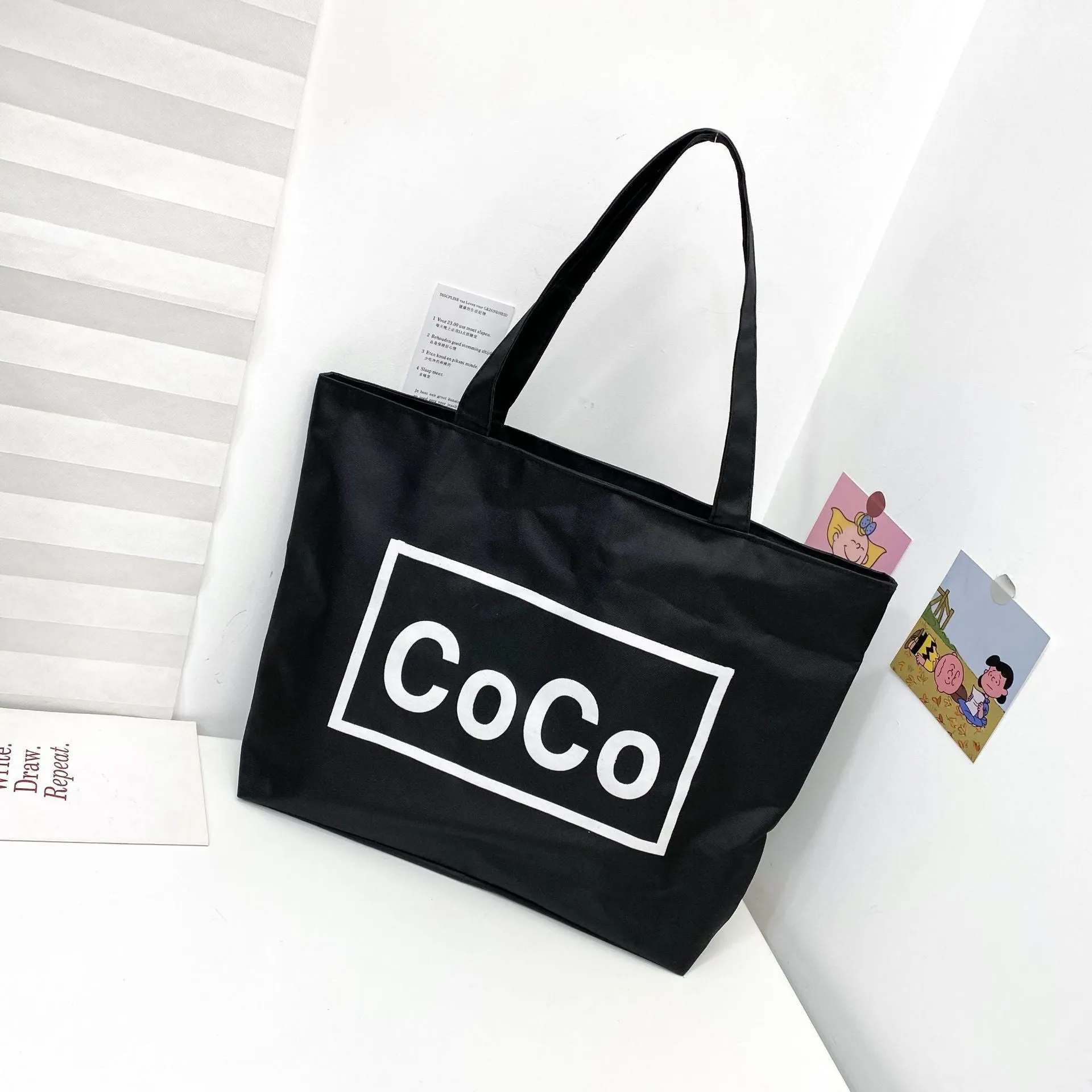 Women's Canvas Printed Simple Portable Large Capacity Shopping Bags