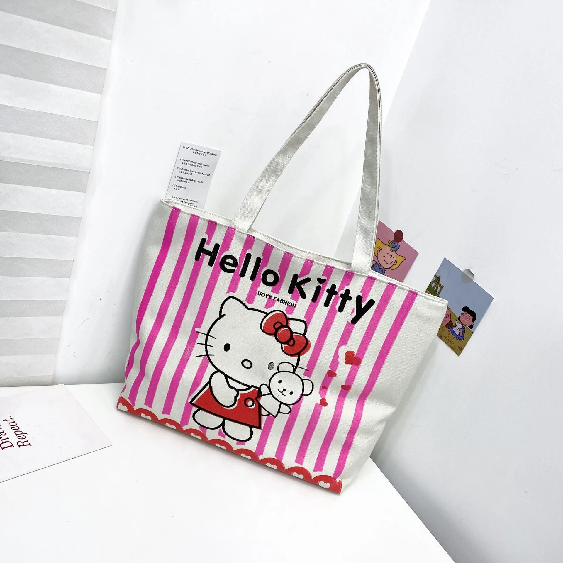 Women's Canvas Printed Simple Portable Large Capacity Shopping Bags