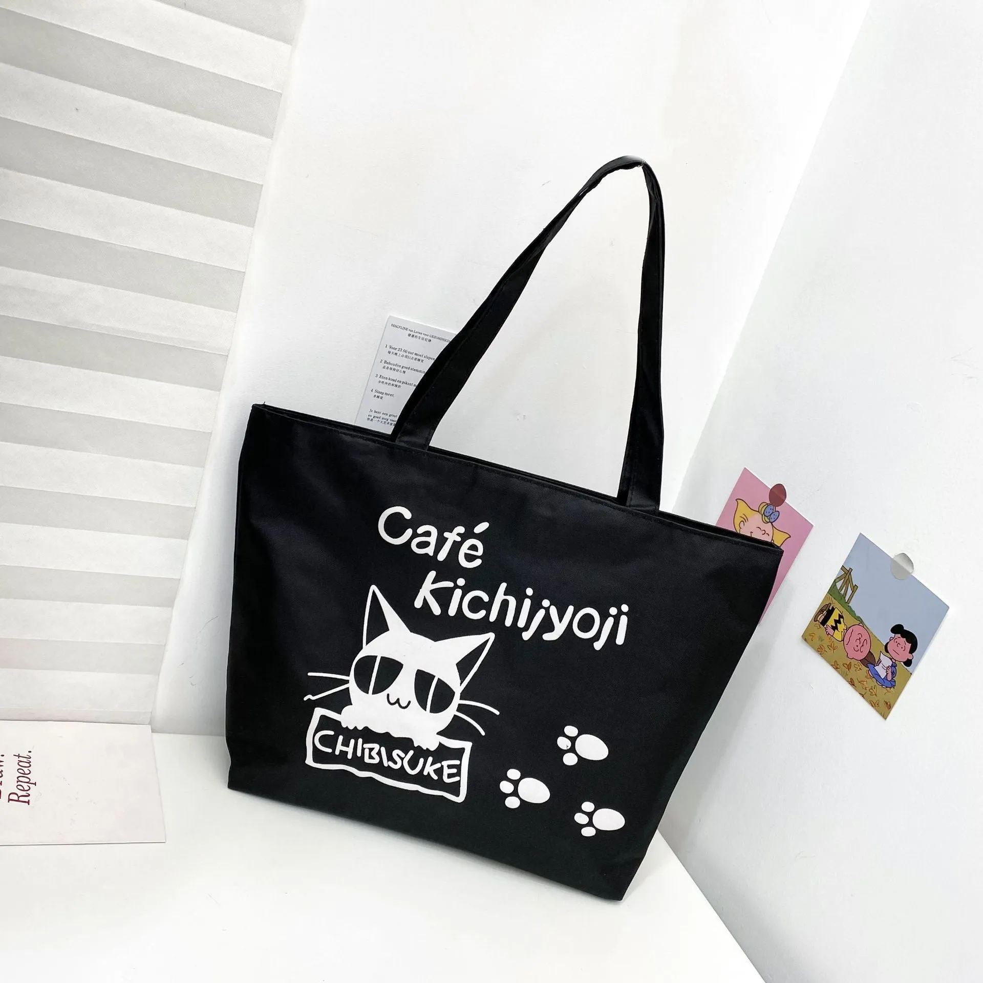 Women's Canvas Printed Simple Portable Large Capacity Shopping Bags