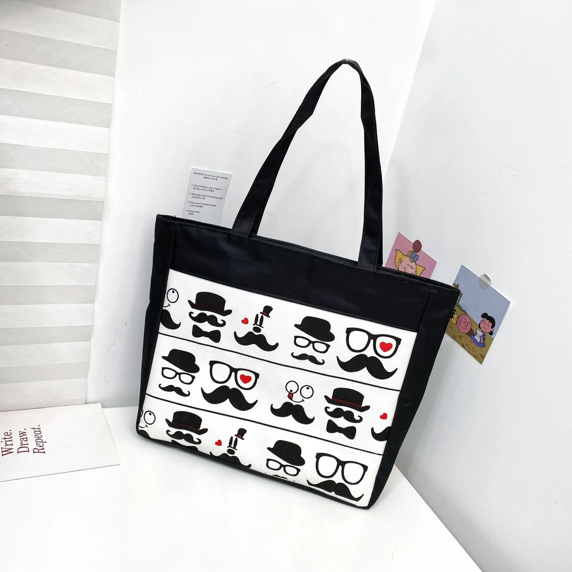 Women's Canvas Printed Simple Portable Large Capacity Shopping Bags