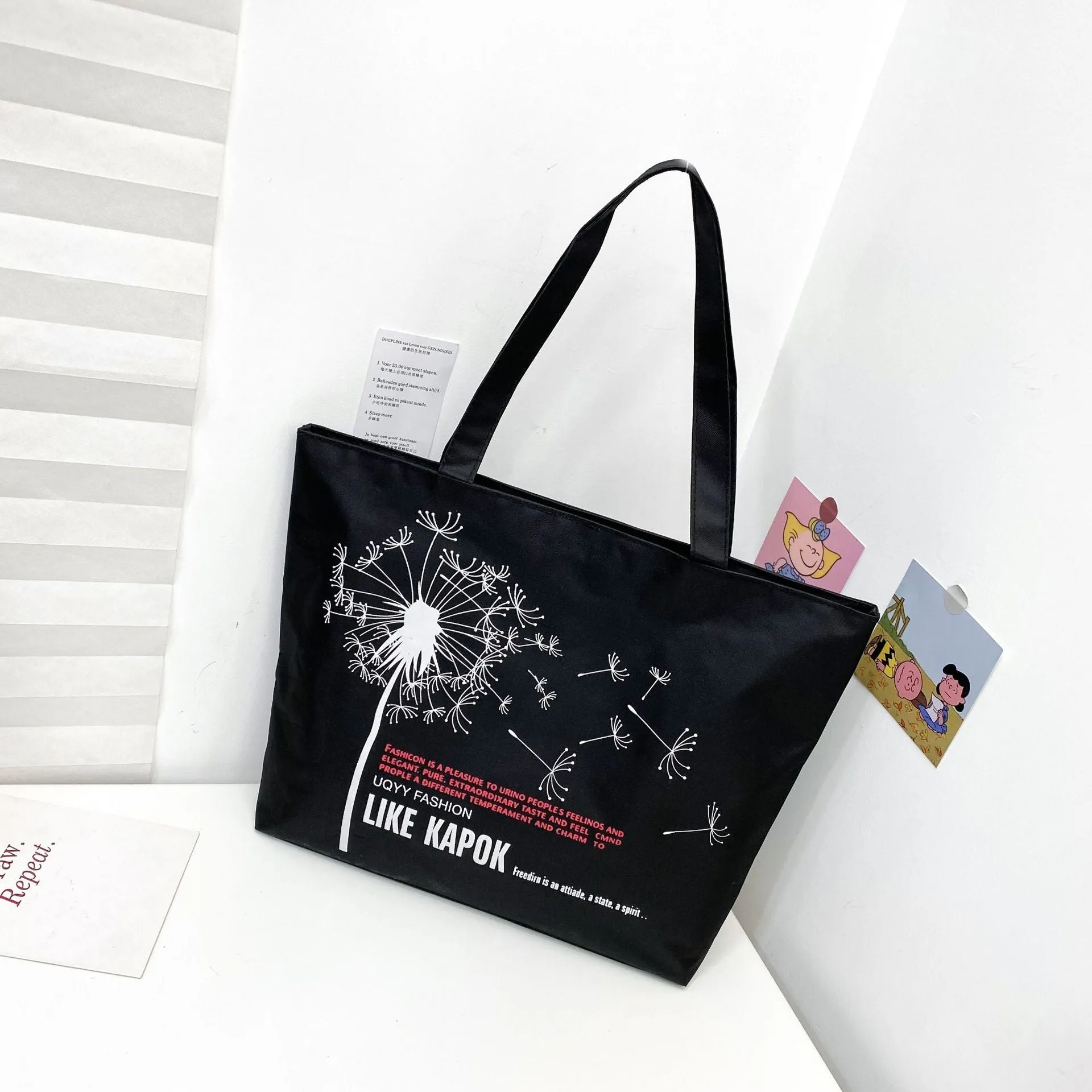 Women's Canvas Printed Simple Portable Large Capacity Shopping Bags