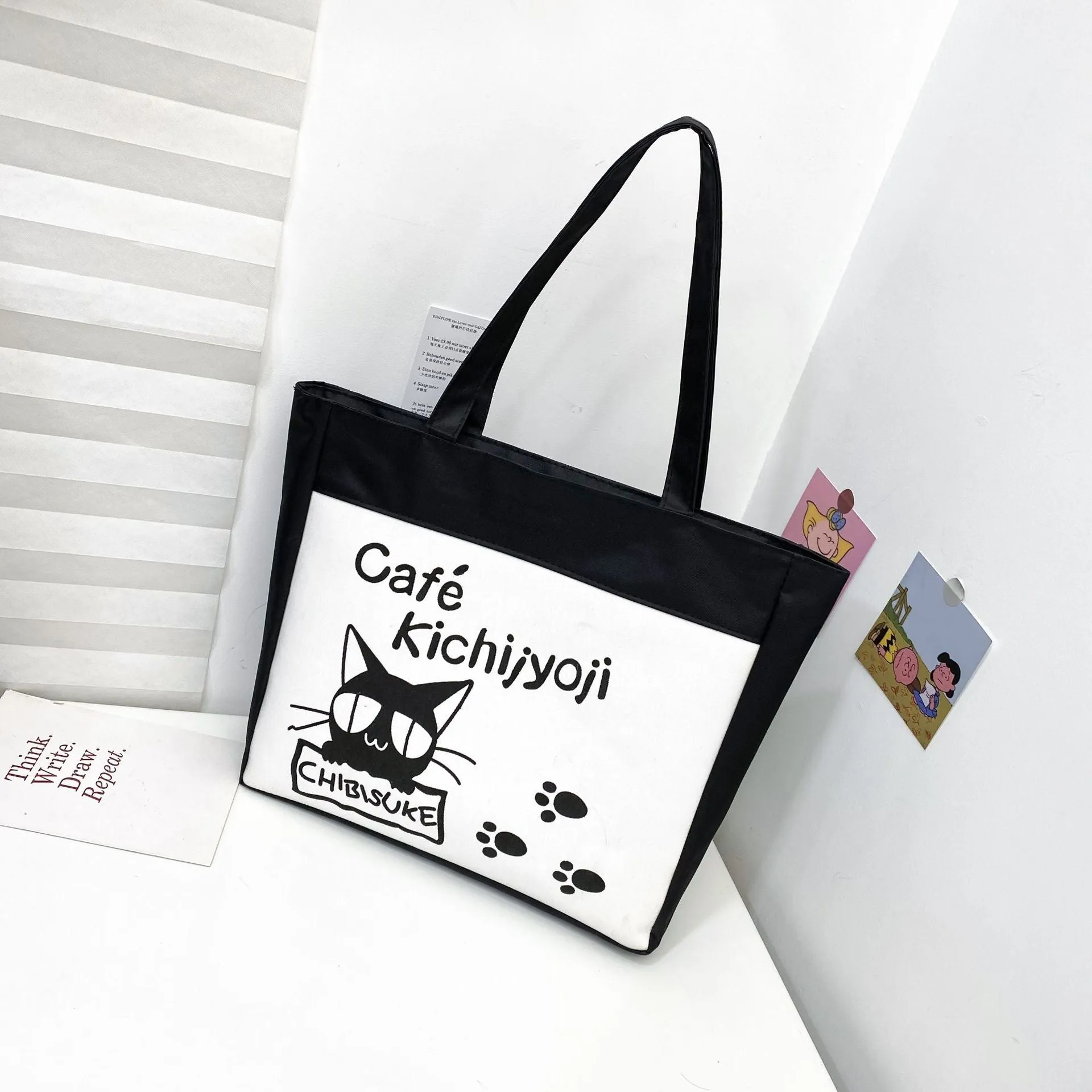 Women's Canvas Printed Simple Portable Large Capacity Shopping Bags