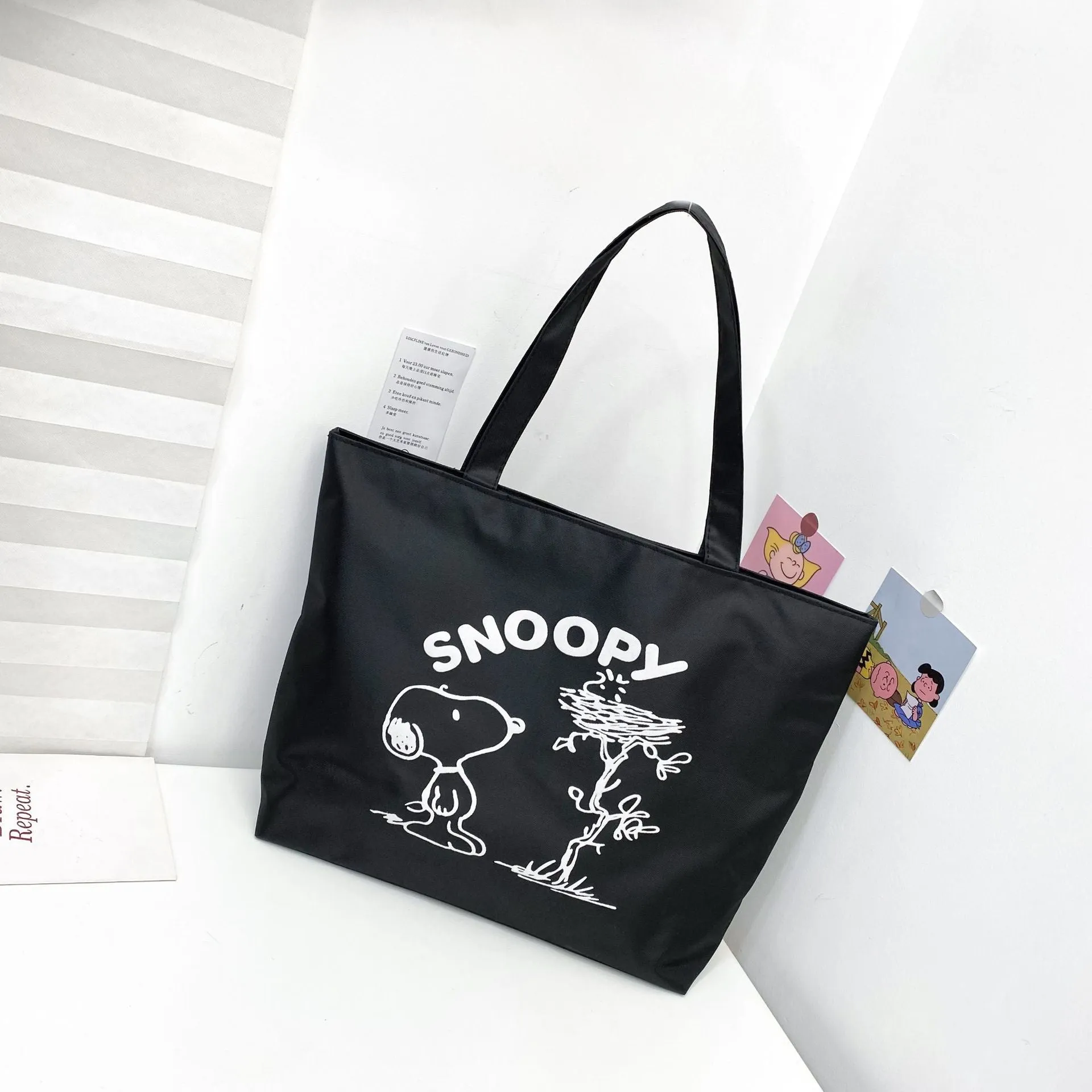 Women's Canvas Printed Simple Portable Large Capacity Shopping Bags